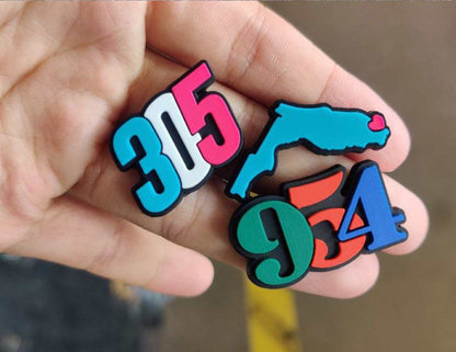 Malcontents Croc Charms/Jibbitz: Five of our best sellers from Florida- 954, 305, and I Heart Florida in the palm of a hand